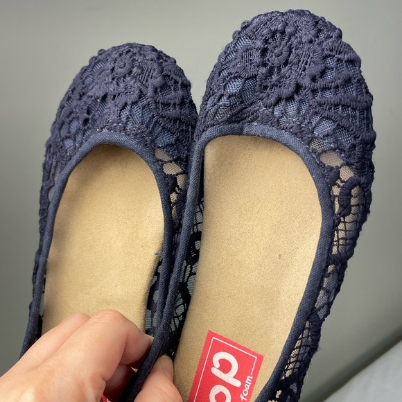 Navy Blue Crochet Ballet Flats Shoes 5.5‎ twee coquette fairy cottagecore glam - Picture 1 of 6